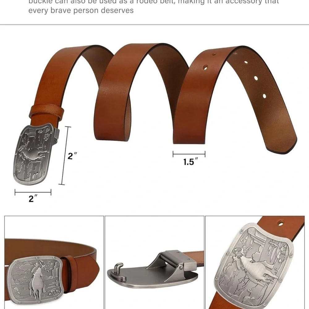 Brown Leather Belt with Western Buckle